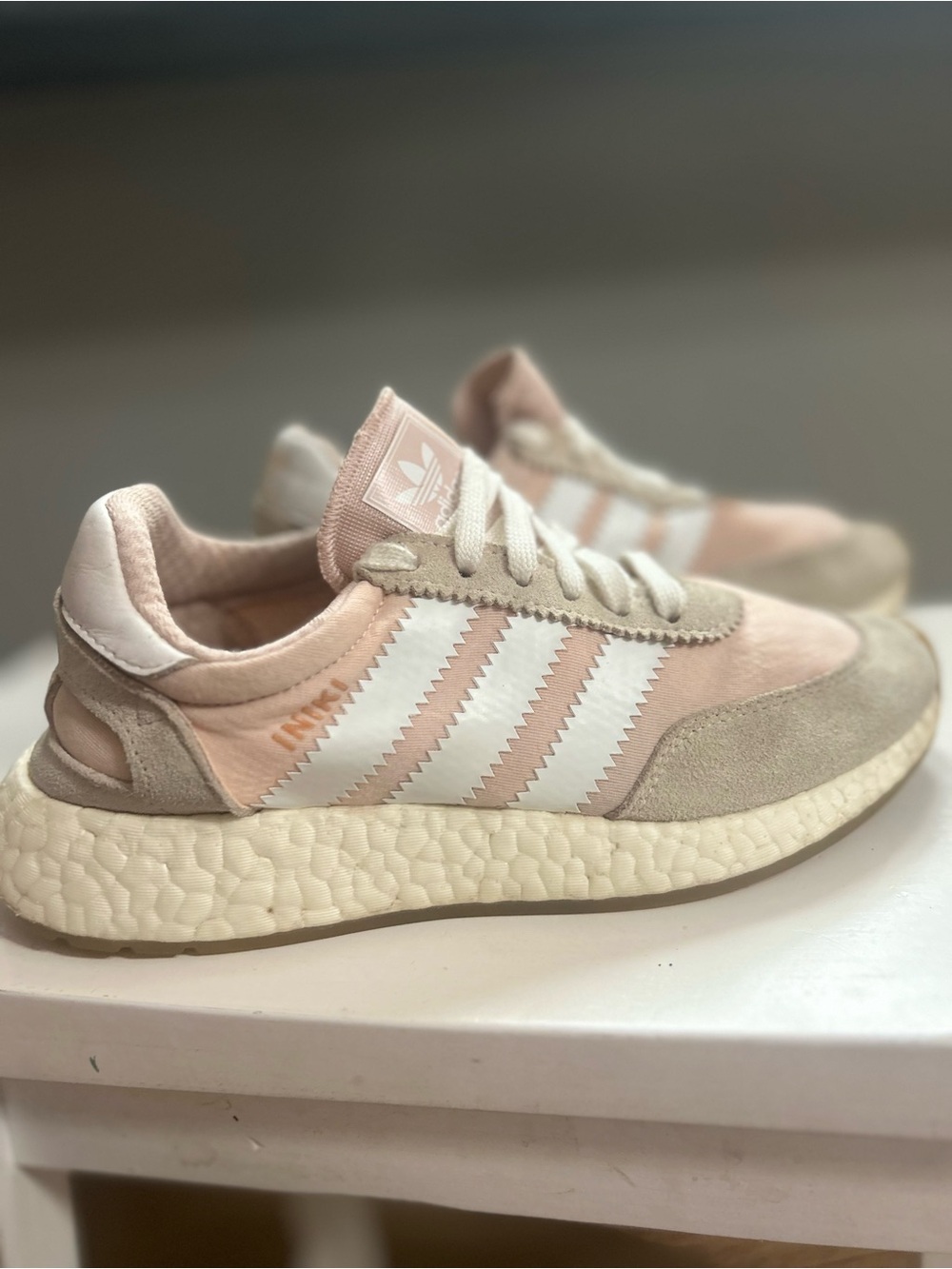Adidas Iniki Kids Pink and Cream Retro Runner Sneakers